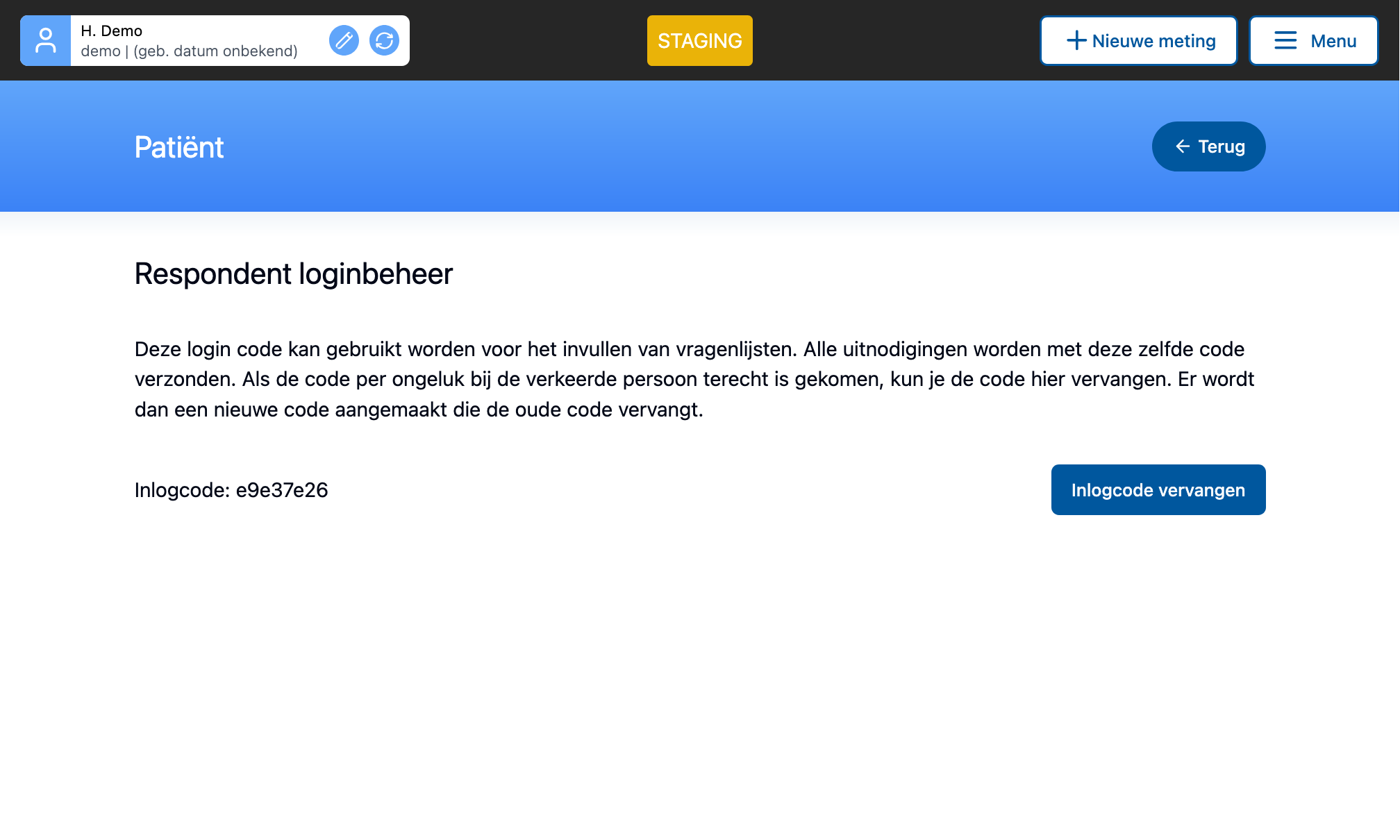 Screenshot van de pagina waar je inlogcodes kunt beheren